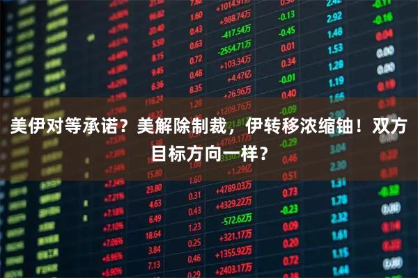 美伊对等承诺？美解除制裁，伊转移浓缩铀！双方目标方向一样？